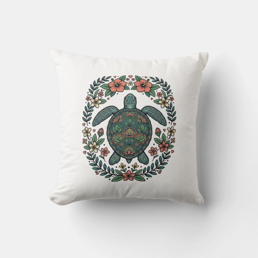 Vintage Zeeschildpad Bloemrijke Vector Design_1 Kussen (Voorkant)