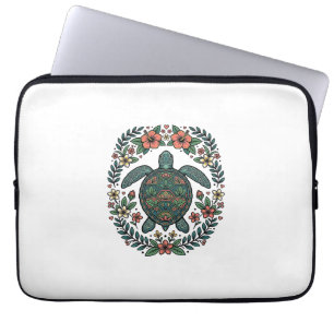 Vintage Zeeschildpad Bloemrijke Vector Design_1 Laptop Sleeve