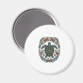 Vintage Zeeschildpad Bloemrijke Vector Design_1 Magneet (Voorkant / Achterkant)