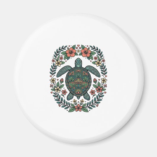 Vintage Zeeschildpad Bloemrijke Vector Design_1 Magneet (Voorkant)