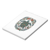 Vintage Zeeschildpad Bloemrijke Vector Design_1 Notitieblok (Linkerzijde)