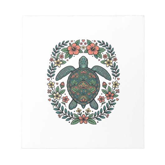 Vintage Zeeschildpad Bloemrijke Vector Design_1 Notitieblok (Voorkant)