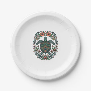 Vintage Zeeschildpad Bloemrijke Vector Design_1 Papieren Bordje
