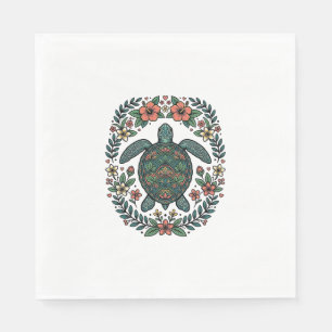 Vintage Zeeschildpad Bloemrijke Vector Design_1 Servet