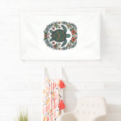 Vintage Zeeschildpad Bloemrijke Vector Design_1 Spandoek (Insitu)