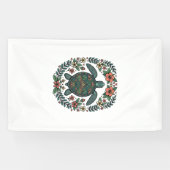 Vintage Zeeschildpad Bloemrijke Vector Design_1 Spandoek (Horizontaal)