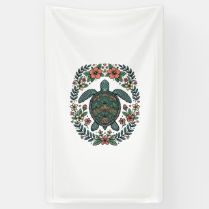 Vintage Zeeschildpad Bloemrijke Vector Design_1 Spandoek