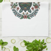 Vintage Zeeschildpad Bloemrijke Vector Design_1 Theedoek (Gevouwen)