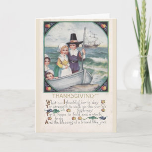 Vintage - Zegeningen van vrienden bij Thanksgiving Feestdagen Kaart