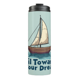Vintage Zeilboot Nautical Inspirerende Citaat Blau Thermosbeker