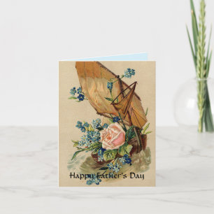 VINTAGE ZEILBOOT,ROZE ROOS,BLOEMEN /VADERDAG KAART