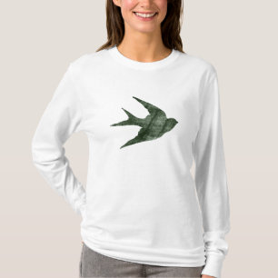 Vintage Zeilende Zwaluw Houtsnede Stijl T-shirt