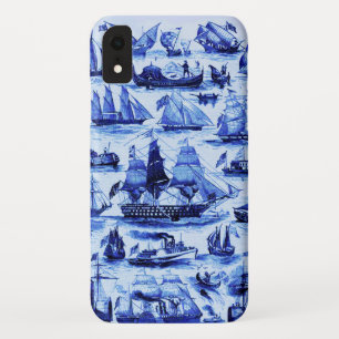 VINTAGE ZEILSCHEpen EN SCHEPEN,Marineblauw iPhone XR Hoesje