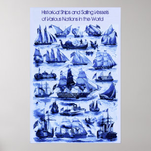 VINTAGE ZEILSCHEpen, SCHEPEN VAN VERSCHILLENDE NAT Poster