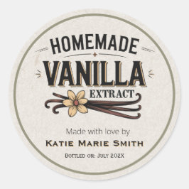Vintage Zelfgemaakte Vanille-extract Saliegroen Ronde Sticker