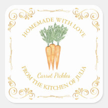 Vintage Zelfgemaakte Wortel Pickle Vierkante Label
