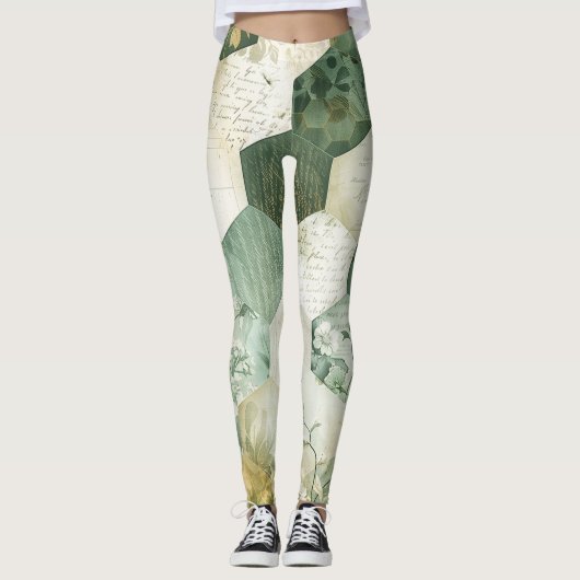 Vintage Zeshoekige Botanische Patchwork Leggings (Voorkant)
