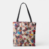 Vintage zeshoekige patchwork quilt tote bag (Achterkant)