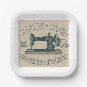 Vintage Ziel Moderne Steken Naaien Papieren Bordje