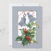 Vintage Zilveren Klokken en Hulst Feestdagenkaart (Voorkant)