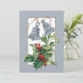 Vintage Zilveren Klokken en Hulst Feestdagenkaart (Staand voorkant)