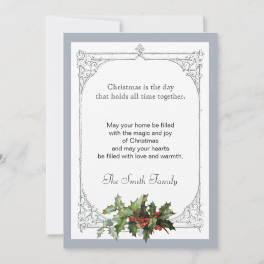 Vintage Zilveren Klokken en Hulst Feestdagenkaart (Achterkant)