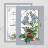 Vintage Zilveren Klokken en Hulst Feestdagenkaart (Voorkant / Achterkant)