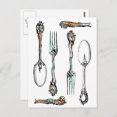Vintage zilverwerk, eetgerei briefkaart (Voorkant / Achterkant)