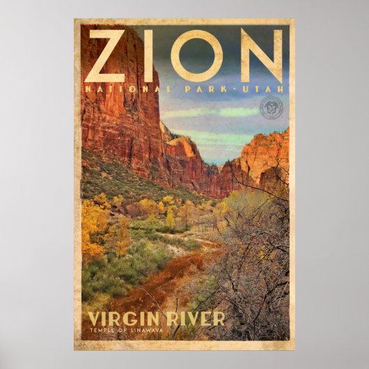Vintage Zion National Park Travel Poster (Voorkant)