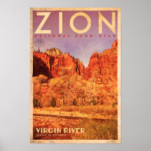 Vintage Zion Virgin River Travel Poster