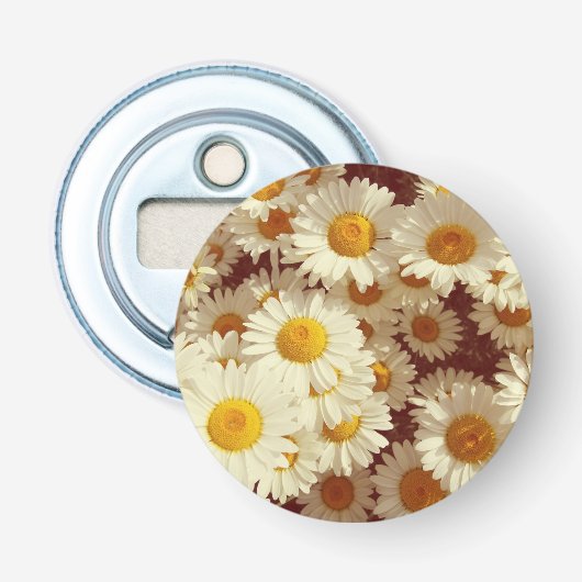 Vintage zomer madeliefjes button flesopener (Voorkant)
