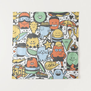 vintage zomer naadloos patroon met grappig monster wandkleed