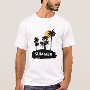 Vintage Zomer Palmboom Silhouet Strand Grafisch T-shirt