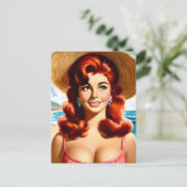 Vintage Zomer Pin-up Briefkaart (Staand voorkant)