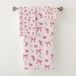 Vintage Zomer Stof Roze Roze Strikken en Bloemen Bad Handdoek