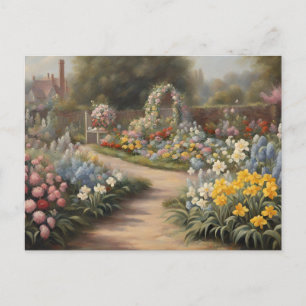 Vintage zomertuin met bloemen briefkaart
