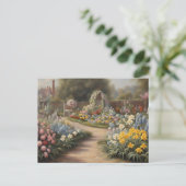 Vintage zomertuin met bloemen briefkaart (Staand voorkant)