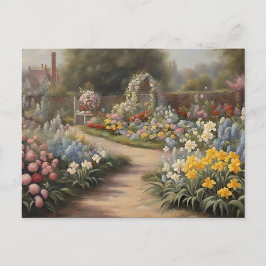 Vintage zomertuin met bloemen briefkaart (Voorkant)