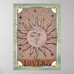 Vintage Zon & Maan Dualiteit Liefhebbers Tarotkaar Poster