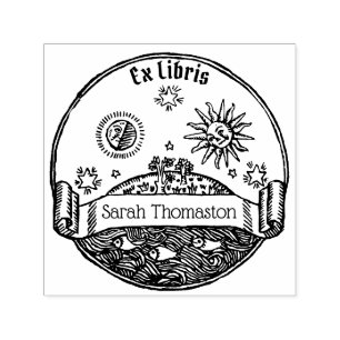 Vintage Zon Maan Sterren Oceaan Planeet Aarde Naam Zelfinktende Stempel