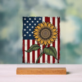 Vintage Zonnebloem Amerikaanse Vlag Acryl Bord (Neutraal)