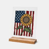 Vintage Zonnebloem Amerikaanse Vlag Acryl Bord (Hoek)
