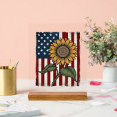 Vintage Zonnebloem Amerikaanse Vlag Acryl Bord (Huwelijk)