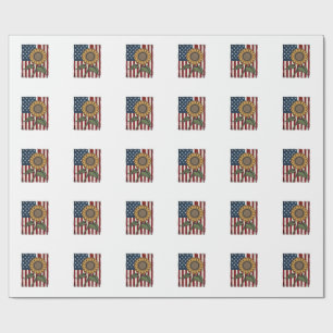 Vintage Zonnebloem Amerikaanse Vlag Cadeaupapier