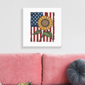 Vintage Zonnebloem Amerikaanse Vlag Canvas Afdruk (Insitu (Woonkamer))