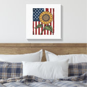 Vintage Zonnebloem Amerikaanse Vlag Canvas Afdruk (Insitu (Slaapkamer))