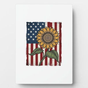 Vintage Zonnebloem Amerikaanse Vlag Fotoplaat