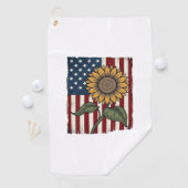 Vintage Zonnebloem Amerikaanse Vlag Golfhanddoek (Insitu)