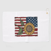 Vintage Zonnebloem Amerikaanse Vlag Golfhanddoek (Horizontaal)