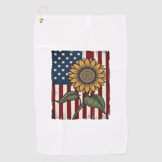 Vintage Zonnebloem Amerikaanse Vlag Golfhanddoek (Voorkant)